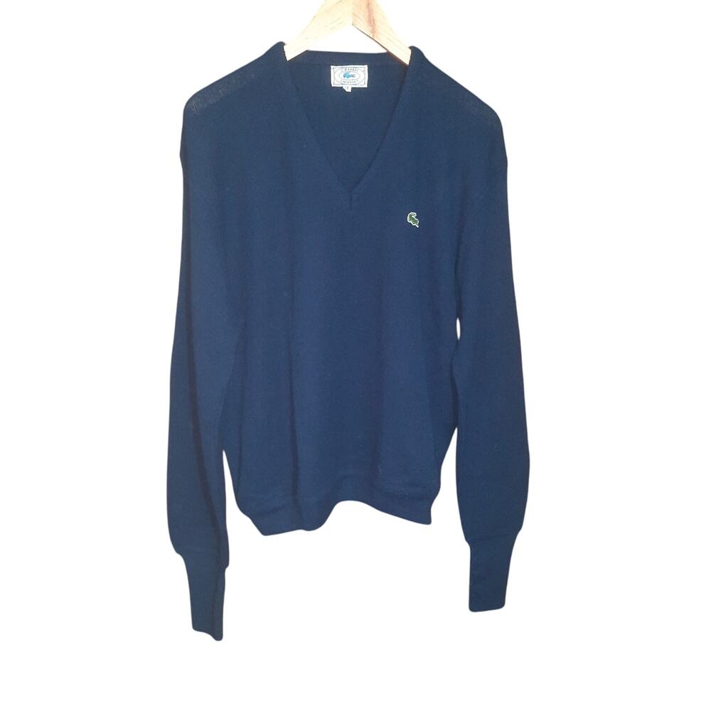 IZOD Lacoste Mens Vintage Orlon Acrylic Navy Blue V-Neck Sweater Size XL
